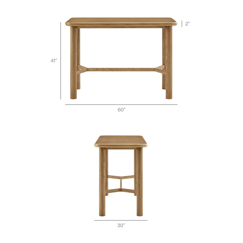 Sachin Rectangular 60" Oak Wood Bar Table in Weathered Oak, Weathered Oak
