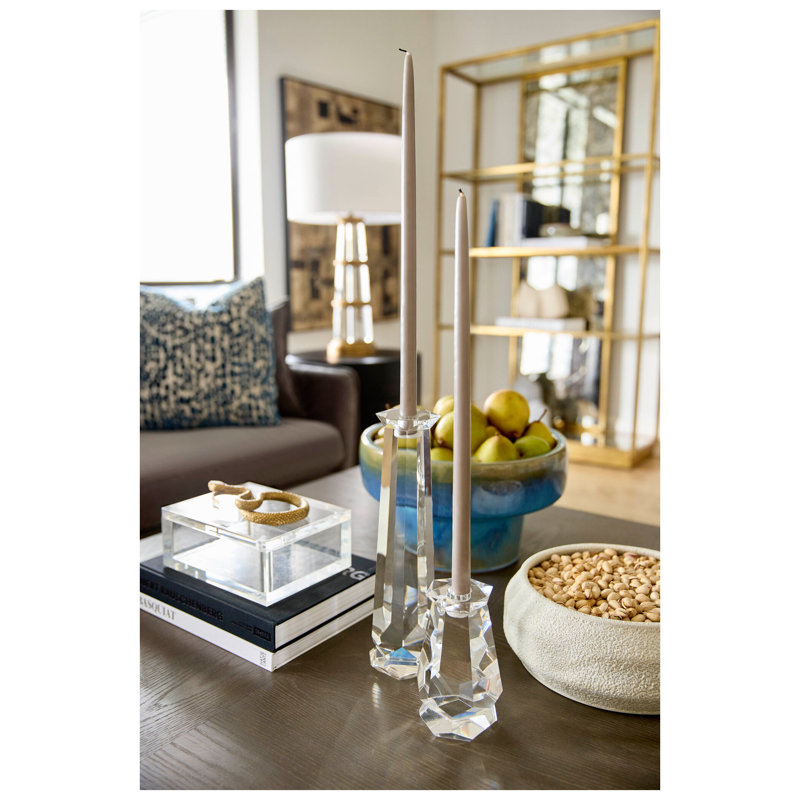 Bougeoir de table en cristal à facettes, H 6,5 po x l 3,75 po x P 3,75 po