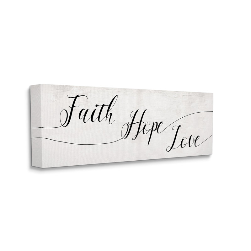 Faith Hope Love par Daphne Polselli - Art textuel sur toile, Toile tendue, H 10 po x l 24 po