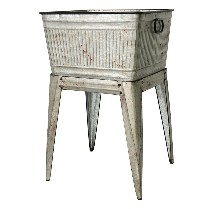 20.5X20.5X21 Inches, Galvanized Iron Tub Stand, Planting, Entertaining, Rustic Decor Style, Rivet Details