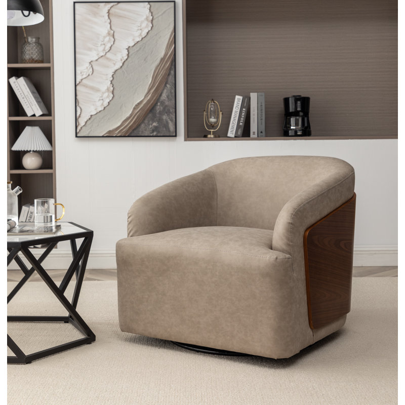 Fauteuil demi-tonneau pivotant en similicuir Broderic, Similicuir gris