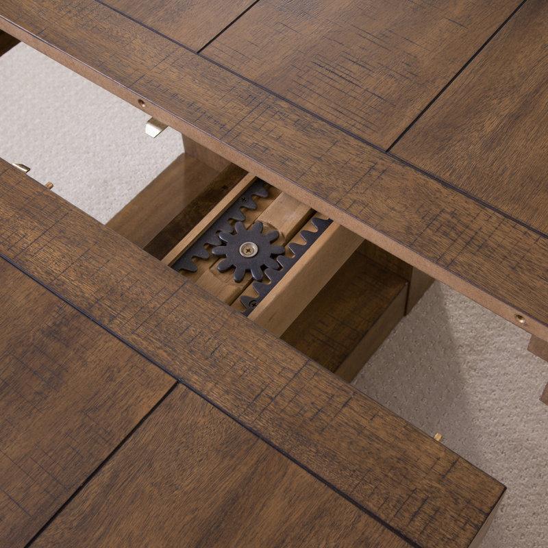 Ensemble de salle à manger à tréteaux extensible Kameah, 9 pièces : table, 8 chaises, Caramel / beige