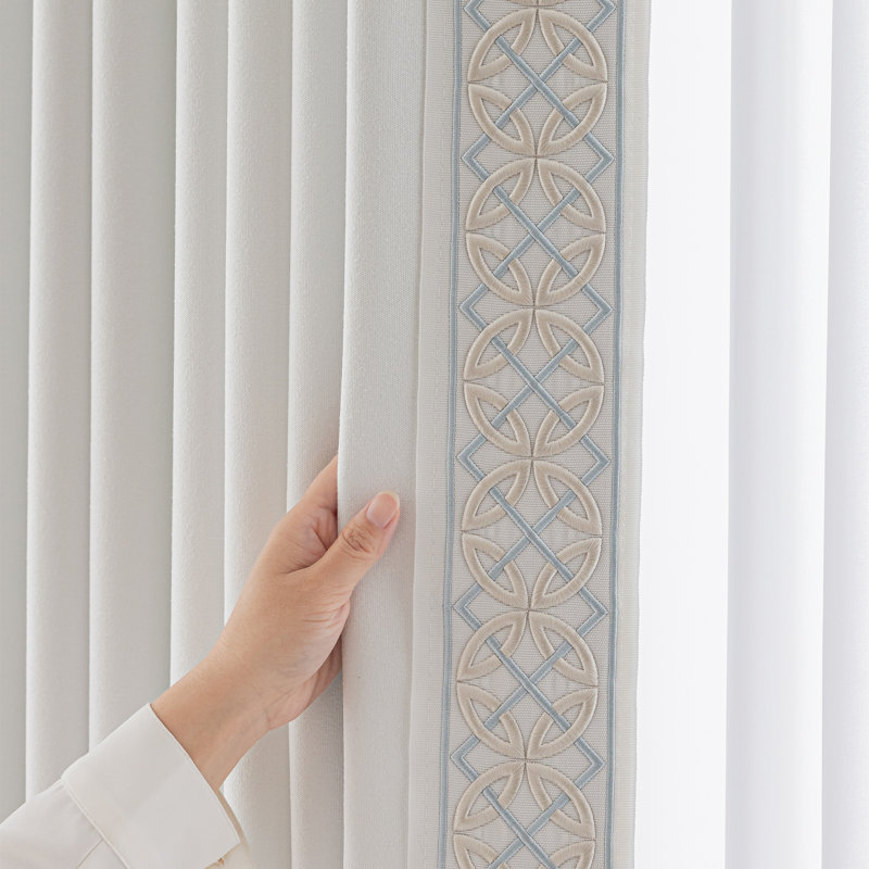 Arabella Cotton Blend Curtain Pair (Set of 2) with Blackout Lining, Natural White, 50"W x 102"L