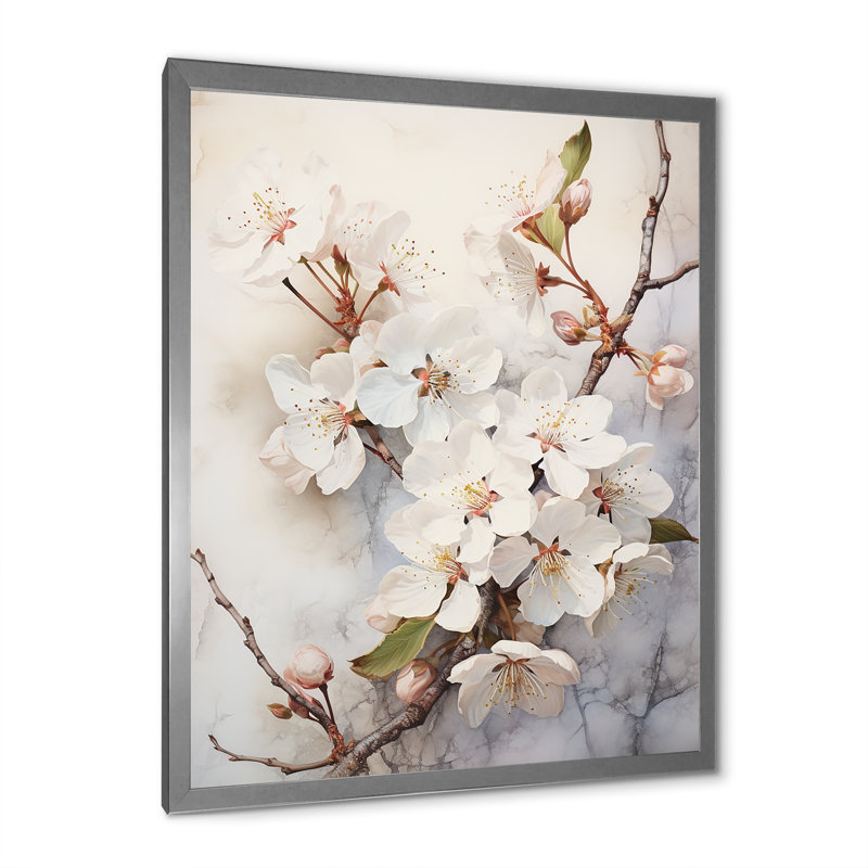 Décoration murale minimalisme beige Cherry Blossom III - fleur de cerisier, H 44 po x l 34 po x P 1,5 po