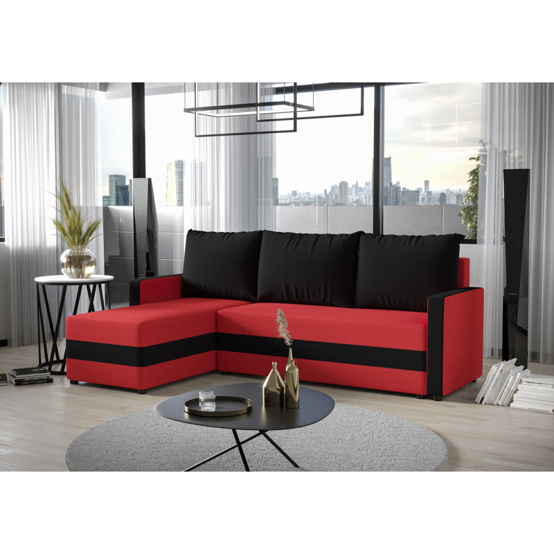 Sinival 3 Seater Corner Sofa , Red/Black - Rainbow22/Rainbow15, Left -sided