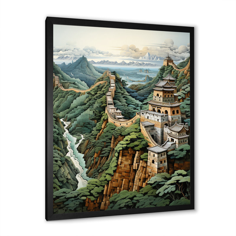 «Curtus Asian Art Great Wall of China II», reproduction d'art sur toile, H 32 po x l 24 po x P 1 po, Cadre photo noir