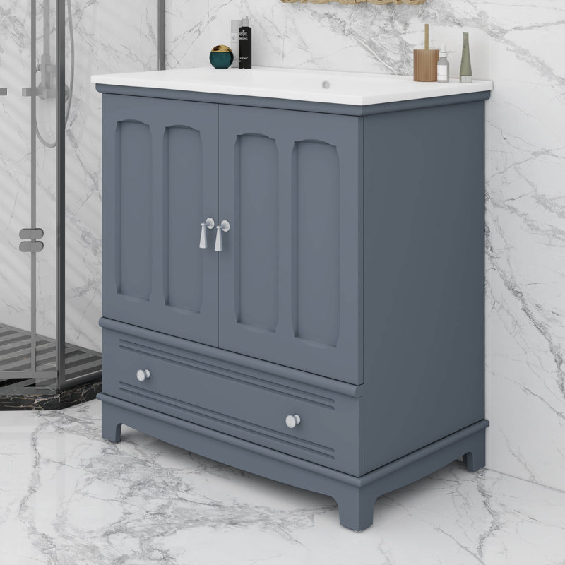 30 Inch Bathroom Vanity With Sink, Drawer, Storage Cabinet With Adjustable Shelf, Blue