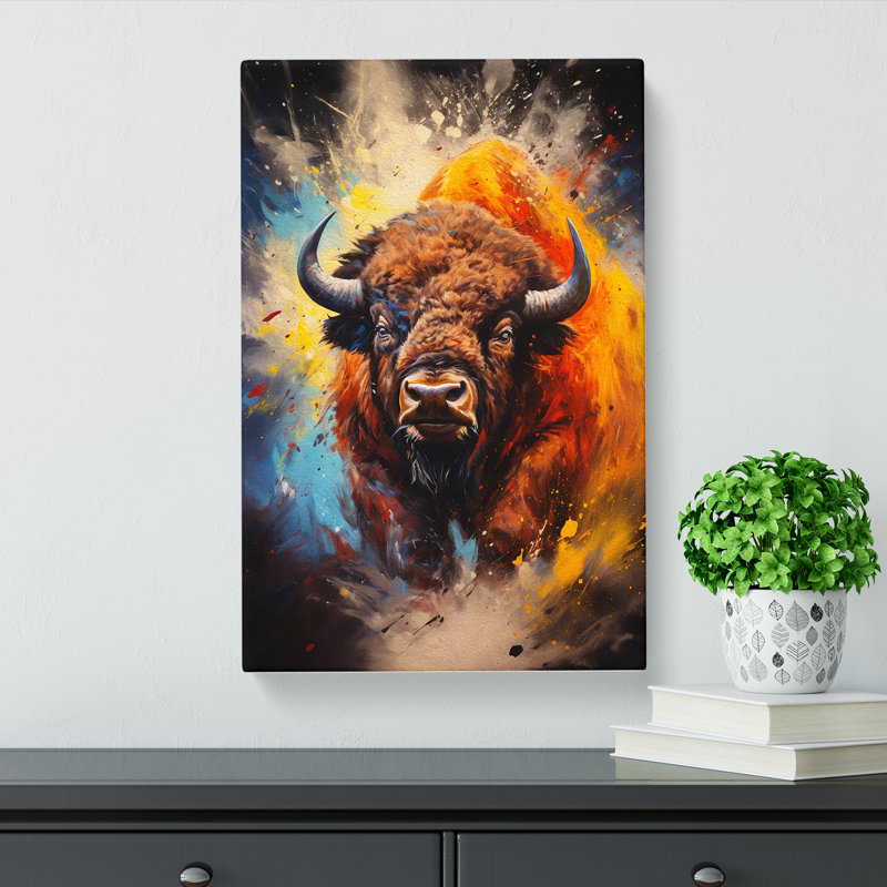 Buffalo Action Painting - No Frame Art Prints - Wrapped Canvas, 76cm H x 50cm W x 3cm D