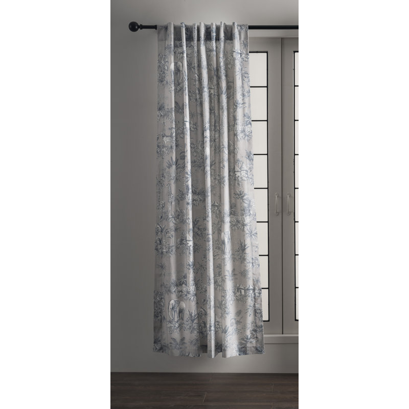 Maison d'Hermine Savana Jouy - Rideau bleu 100 % coton - 127 cm x 213 cm, Bleu, L 50 po x L 84 po