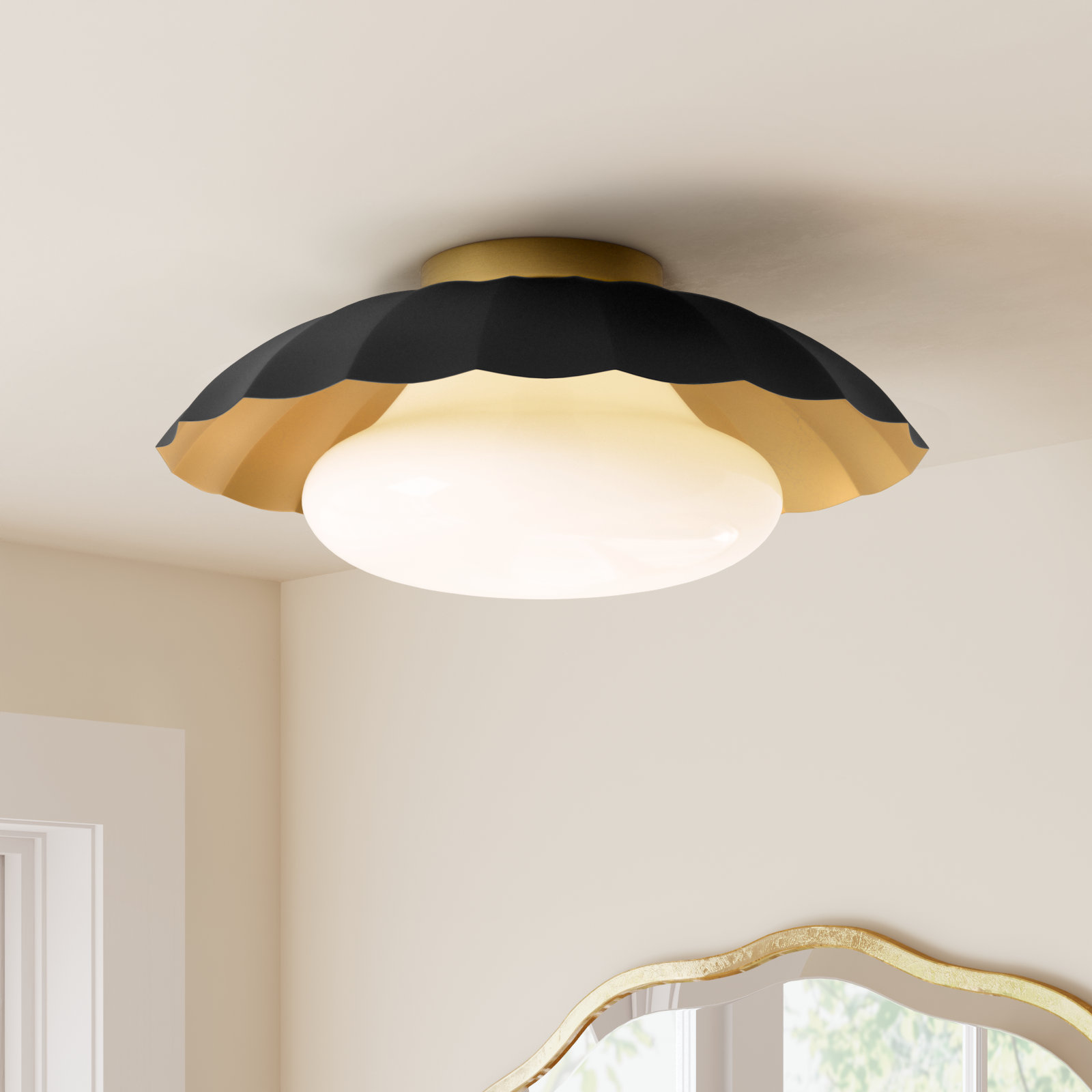 Granduca Single Light Glass Flush Mount, Black