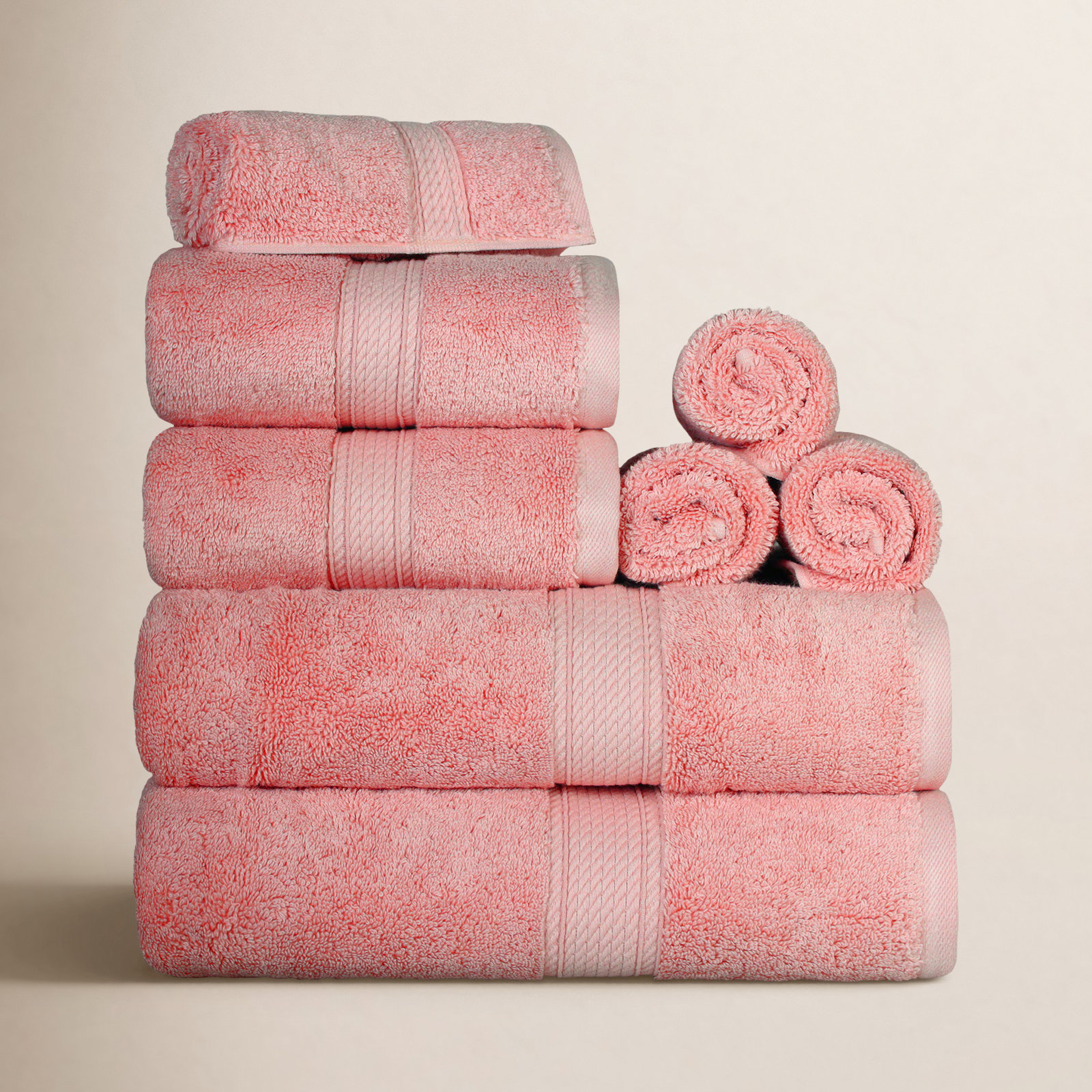 Renata 8-Piece Egyptian Cotton Towel Set, Tea Rose