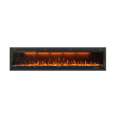76.43'' W Wall Mounted and Recessed Electric Fireplace with Multicolor Flame, Timer, Remote Control
