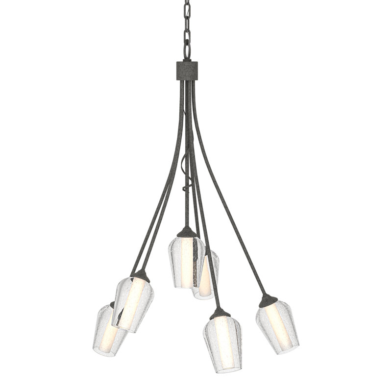 Lustre géométrique à 6 lumières Flora, Opale / Semence, Fer naturel