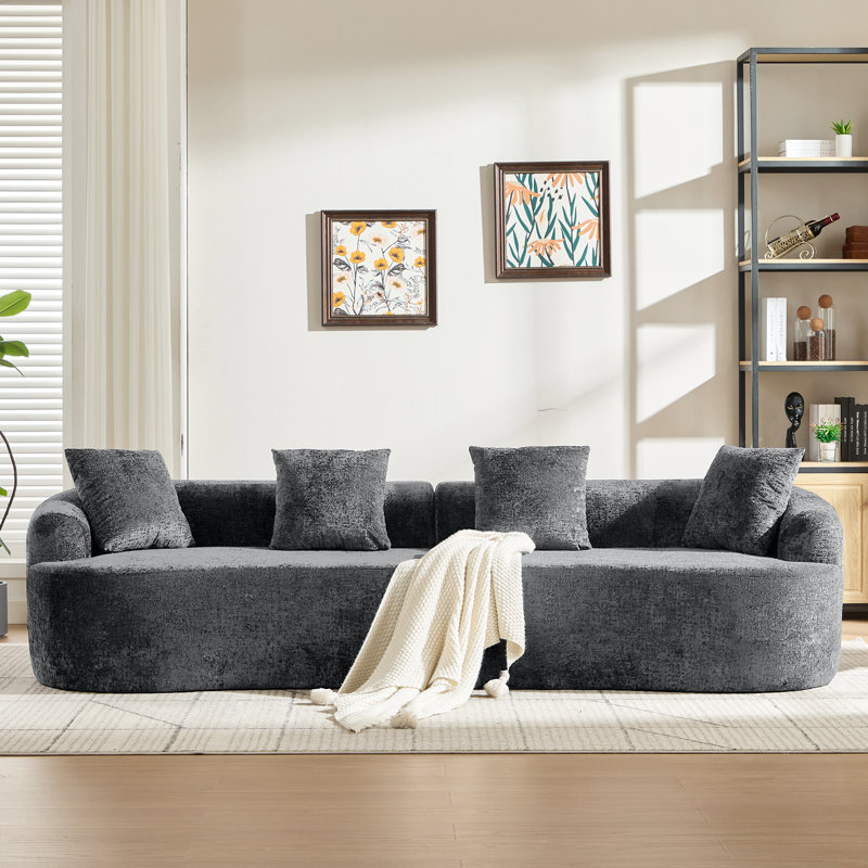 Petit incurvé, chenille avec 3 coussins, siège profond pour appartement, gris, mousse à mémoire de forme, sans assemblage, canapé pour animaux de compagnie, configuration idéale