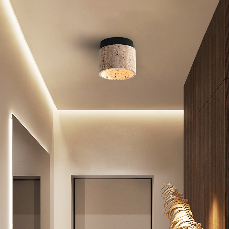 Modern Travertine 1-Light Flush Mount Ceiling Light