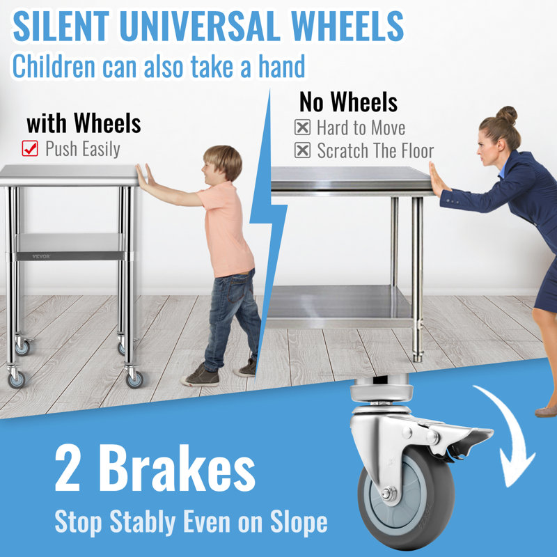 24" x 24" Stainless Steel Work Table with Wheels