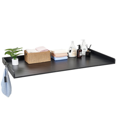 Washer Dryer Countertop, 54 x 27.5 in Marble Washer and Dryer Topper with Edge & 2 Hooks, Water-Resistant Laundry Machine Topper for Laundry Closet Pantry Counter Organization and Storage, Black