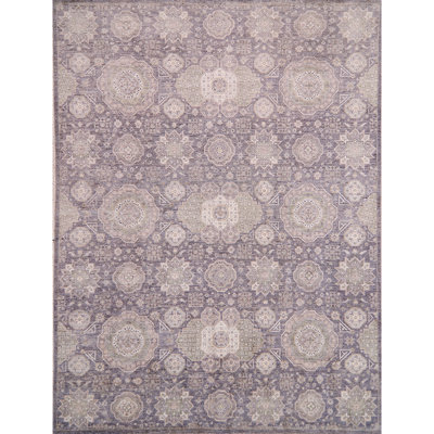 Tapis ivoire / mauve / vert noué à la main de haute qualité
