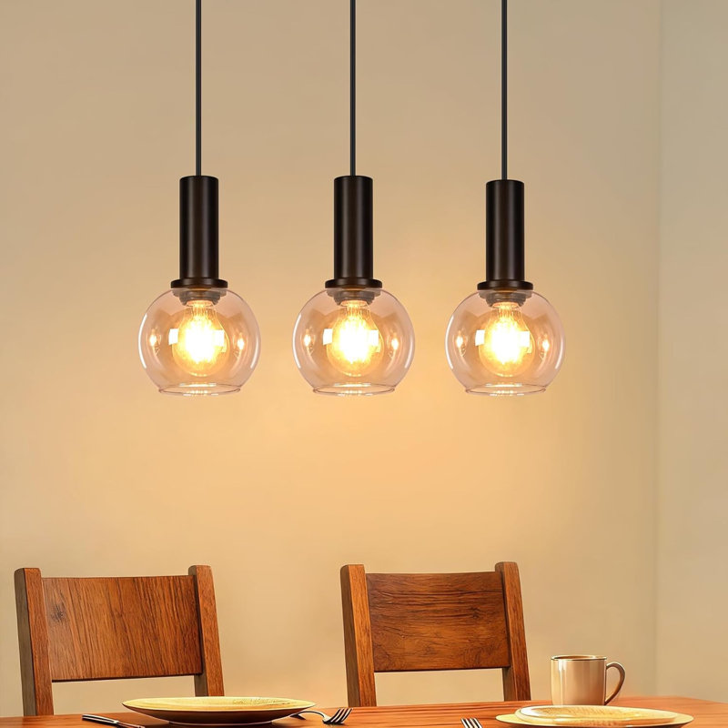 4 - Light Matte Black Pendant, 3 Lights, 145" H x 40" W x 5" D