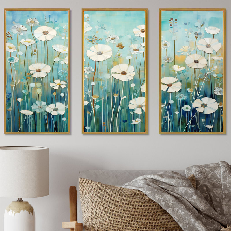 «Refreshing Flower Lagoon», ensemble d'art sur toile, Cadre flottant doré, H 32 po x l 48 po x P 1 po
