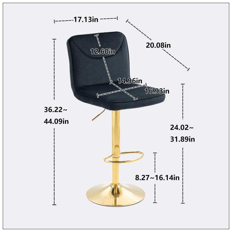 Daelin Swivel Upholstered Adjustable Height Counter Stool, Black/Gold