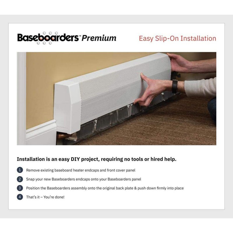 White Galvanized Steel 2 ft Slip-On Baseboard Heater Cover with Endcaps