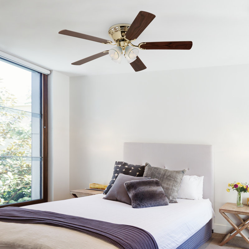 Rosenblatt 52'' Ceiling Fan with Light Kit, Clear Ribbed, Polished Brass