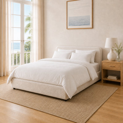 Queen Size Hydraulic Lift Up Upholstered Storage Bed,Cream