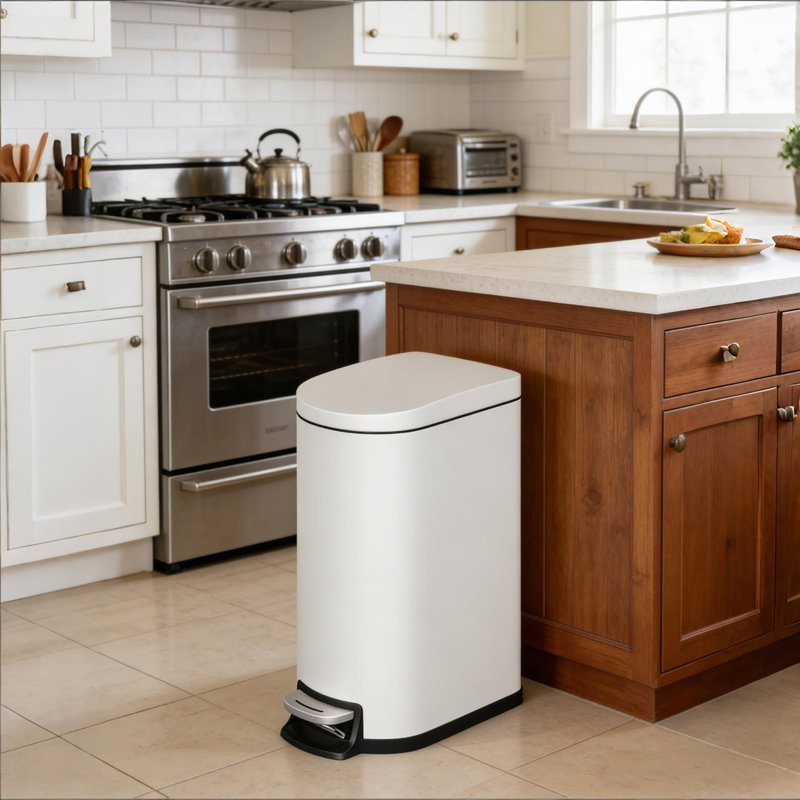 Poubelle de 2,6 gallons / 10 L avec couvercle, seau intérieur et poignée arrière pour la cuisine et la salle de bain, Blanc