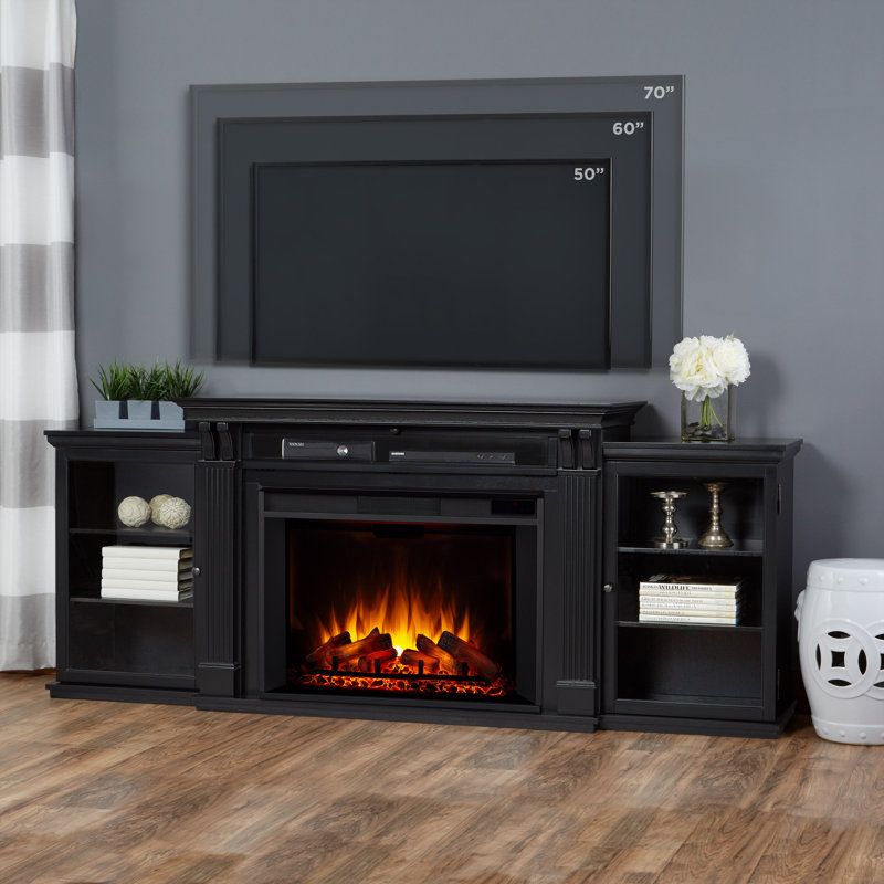 Tracey 84" Black Wood Electric Fireplace TV Stand