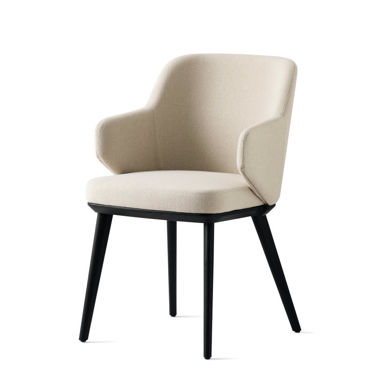 Foyer Upholstered Armchair with Wooden Base, Sand, Matt Black