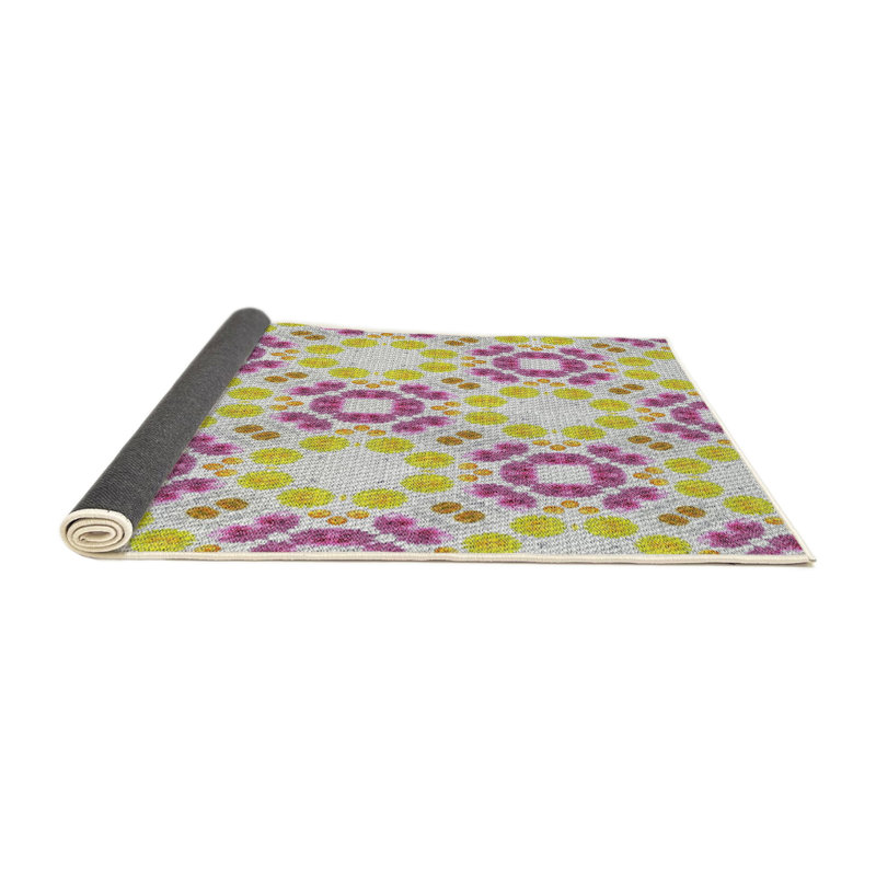 Tapis rose/jaune tissé à la machine, Rond 5 pi
