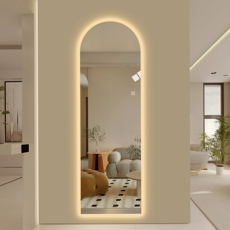 LED Full Length Wall Mirror, Symmetrical Arch Mirror with Dimmable 3 Color Temperature Lighting