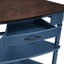 Table basse d'angle compacte à 3 niveaux avec pieds en bois massif, bleu marine / espresso pour les petits espaces