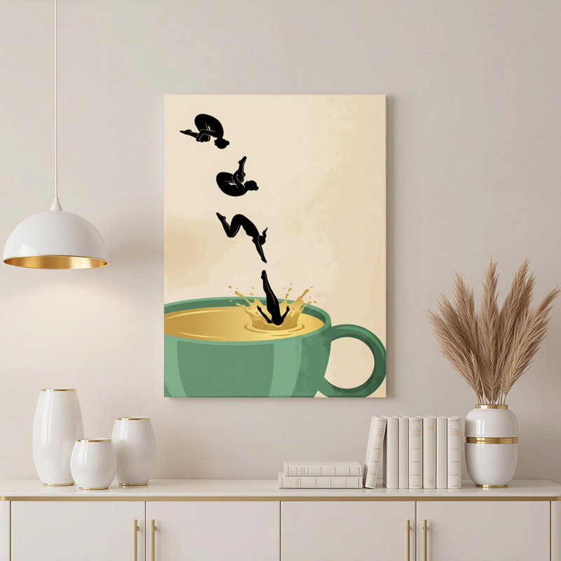 «Diving Cats Into Coffee Cup», ensemble de 1 reproduction d'art sur toile tendue, H 36 po x l 24 po