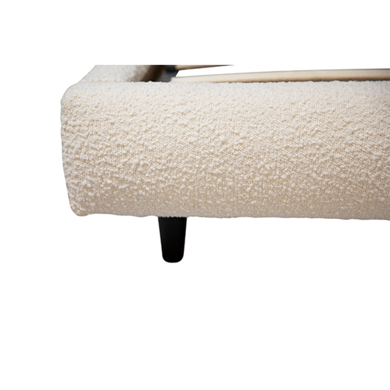 Marlene Off-White Boucle Curved Panel Headboad Platform Bed, Queen