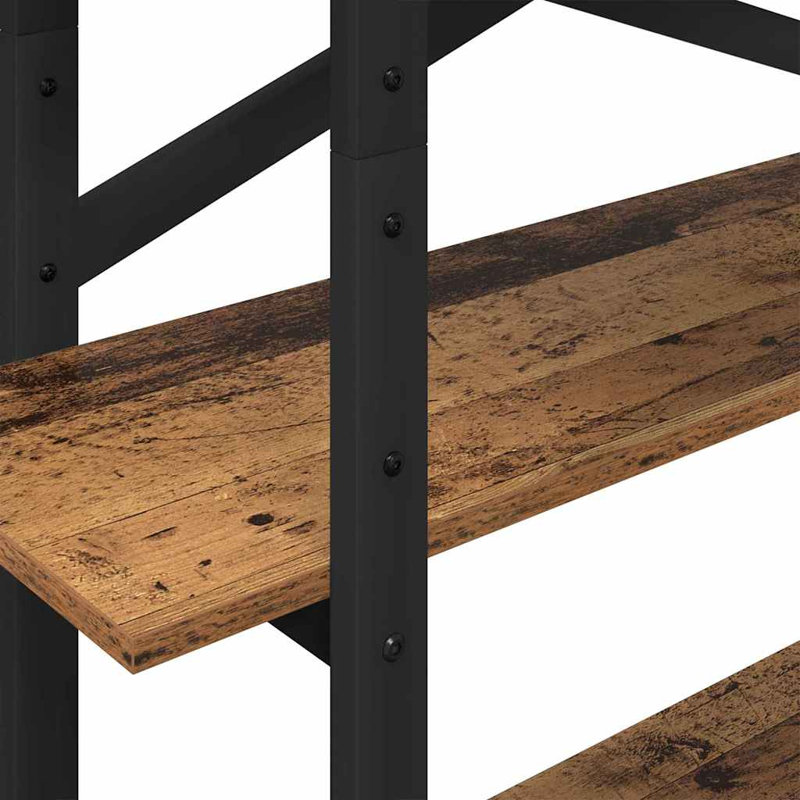 100cm W Steel Etagere Bookcase, (4 Shelves) 140cm. H x 100cm. W x 33.5cm. D, Old Wood