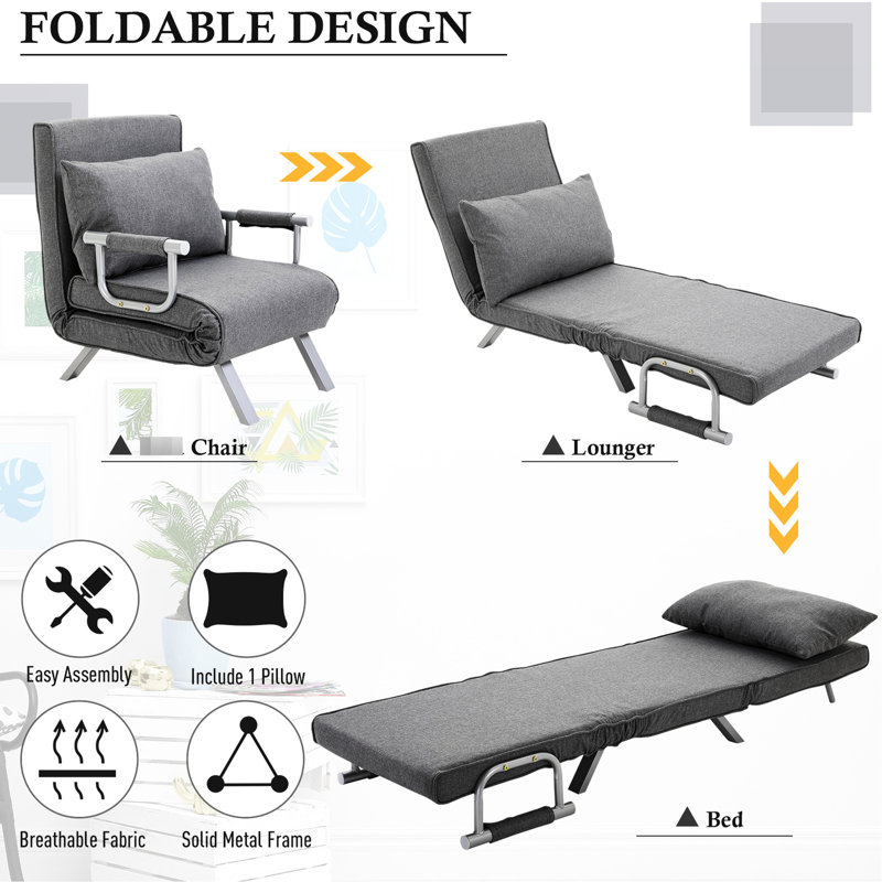 Chaise réglable à 5 positions, pliante grise avec coussin et structure en acier stable
