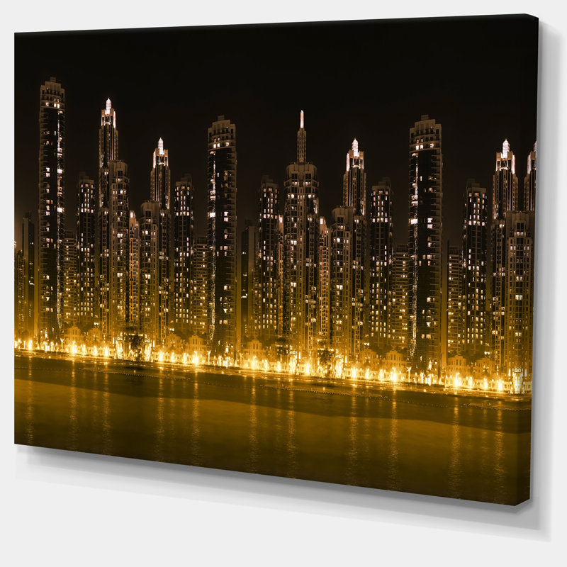 Modern City with Illuminated Skyscrapers Cityscape, reproduction de photo sur toile tendue, H 20 po x l 20 po x P 1 po