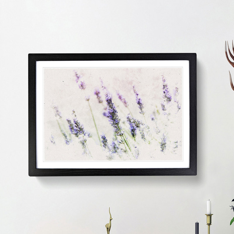 A Field Of Lavender Watercolour Framed Print, 36cm H x 48cm W x 2cm D, Black Framed