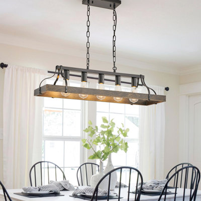 Luminaire suspendu 34 po en or noir pour la cuisine - 5 douilles d'ampoule E26, hauteur de chaîne réglable, douille suspendue de style rétro, salle à manger, îlot, espace de vie