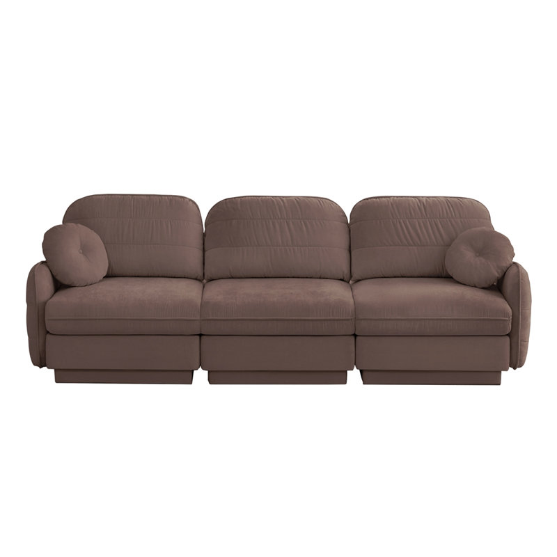Canapé 105 pouces en chenille de 105 po, coussins ronds exquis et coussins de dossier matelassés, pieds de cadre de base encastrés, assise ergonomique, assemblage facile, canapé à assise profonde pour le salon