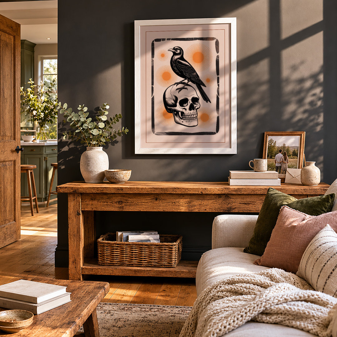Raven and Skull Modern - Framed Print