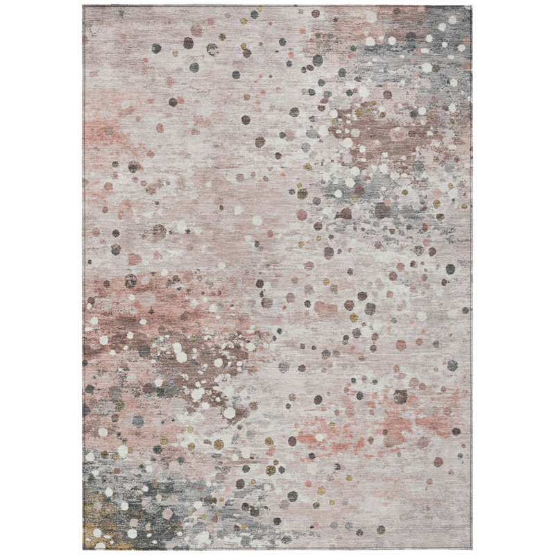 Tapis intérieur lavable abstrait 9 pi x 12 pi saumon et gris