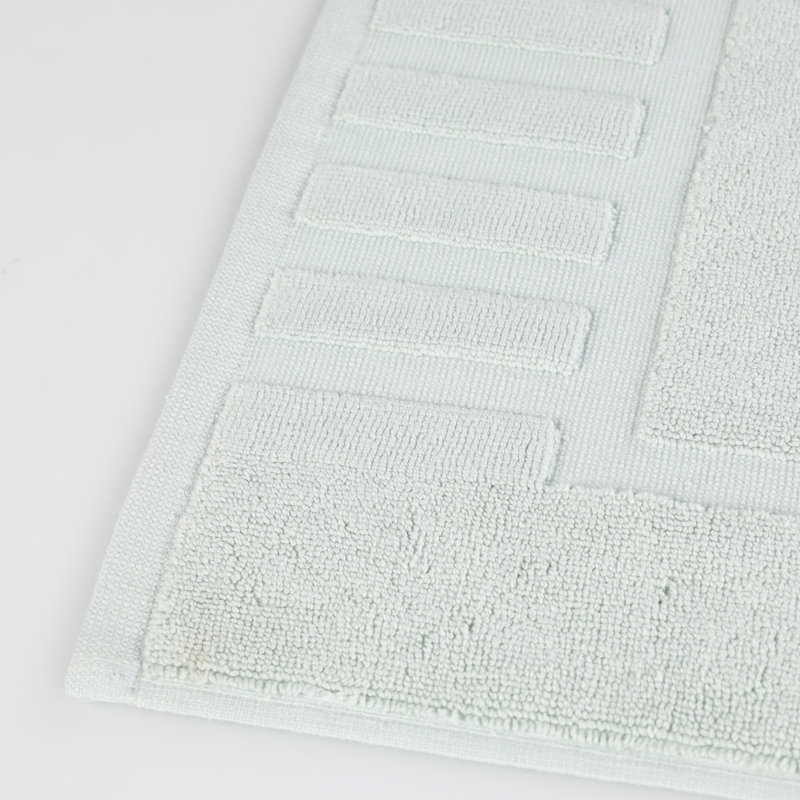 100% Cotton Thick Geometric Border Washable Bath Mats , Aqua Marine