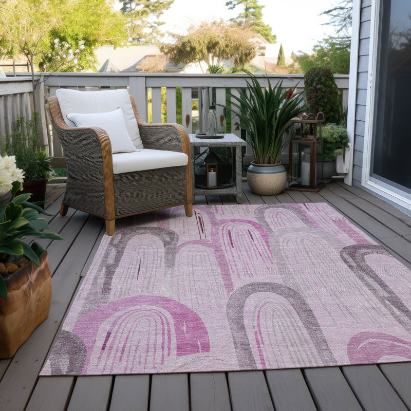 Geometric Red and Pink Synthetic 8' x 10' Washable Rug