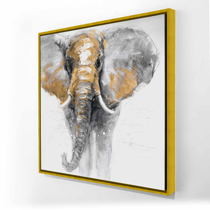 Éléphant doré, toile encadrée