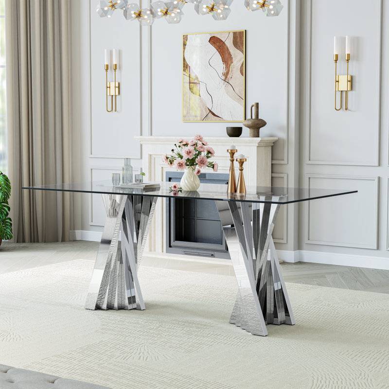 Table de salle à manger 70,08 po, Argent argent