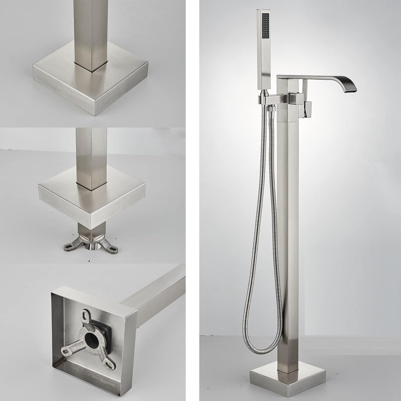 Floor Waterfall Faucet with Diverter, Brushed Nickel