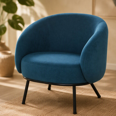 Fauteuil d'appoint, fauteuil demi-tonneau rembourré avec pieds en métal pour le salon, la chambre à coucher